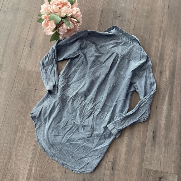 A.n.a. Chambray Striped Button Down Tunic Top - Picture 3 of 5
